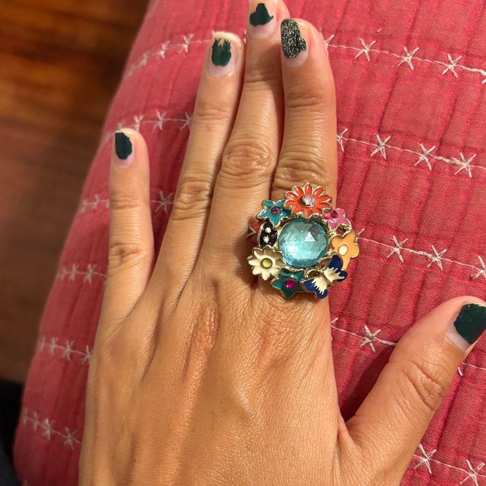Floral Multicolor Statement Ring - image 1
